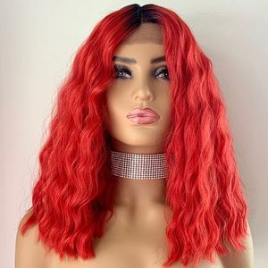 Ombre Red Premium Fiber 14” Lace Front Wig for Events or Daily Wear🎅🏻